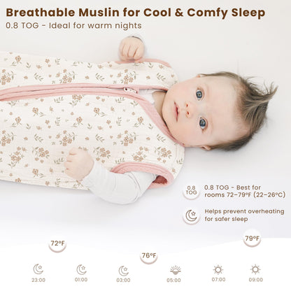 Konssy Saco de dormir de muselina para bebé de 6 a 12 meses, 0.8 TOG, paquete de 2 mantas 100% algodón