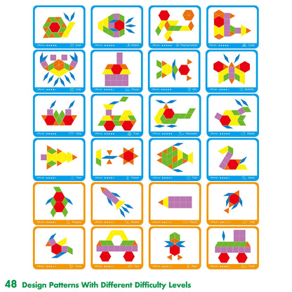 SpriteGru 300 piezas de bloques de madera con patrón para niños con 24 tarjetas de diseño de doble cara