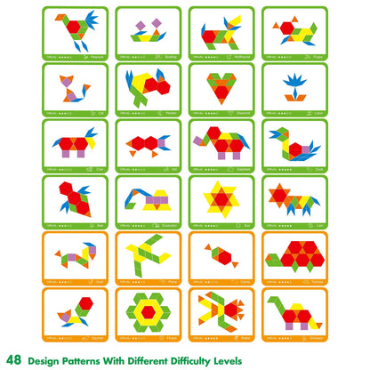 SpriteGru 300 piezas de bloques de madera con patrón para niños con 24 tarjetas de diseño de doble cara