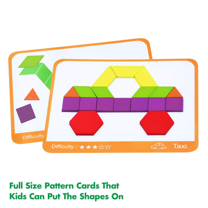 SpriteGru 300 piezas de bloques de madera con patrón para niños con 24 tarjetas de diseño de doble cara