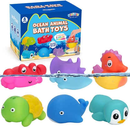 BenBen Juguete de baño, 6 juguetes de baño que cambian de color para niños, sin agujeros