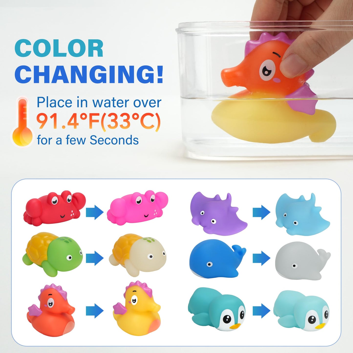BenBen Juguete de baño, 6 juguetes de baño que cambian de color para niños, sin agujeros