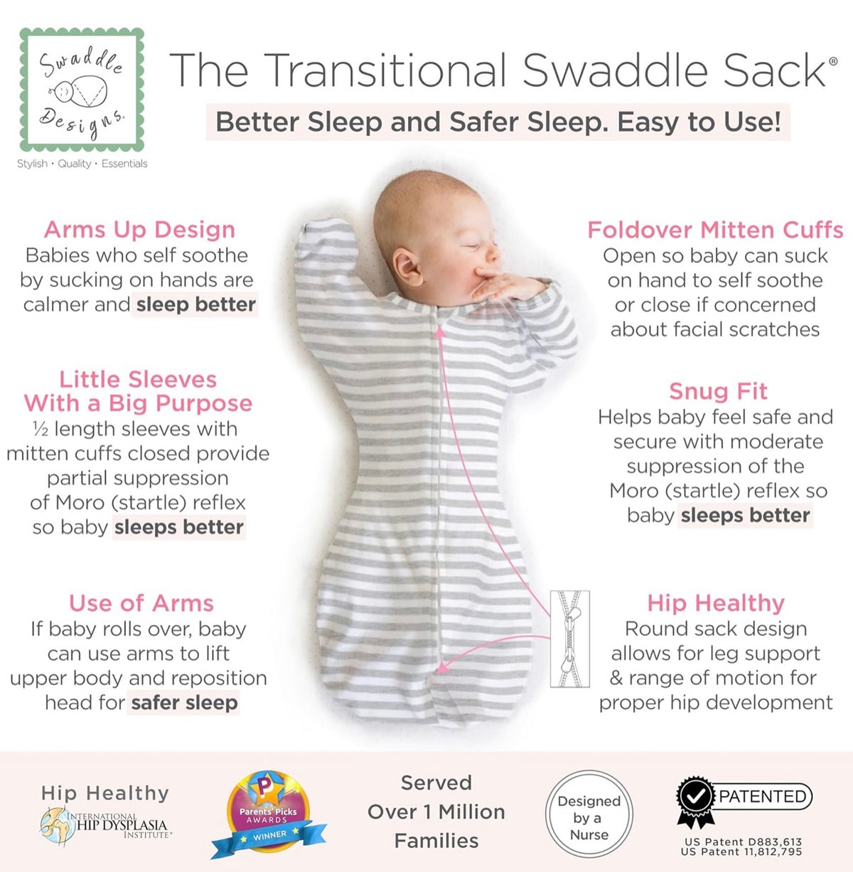 SwaddleDesigns Saco de envolver con brazos arriba, 6-9 meses