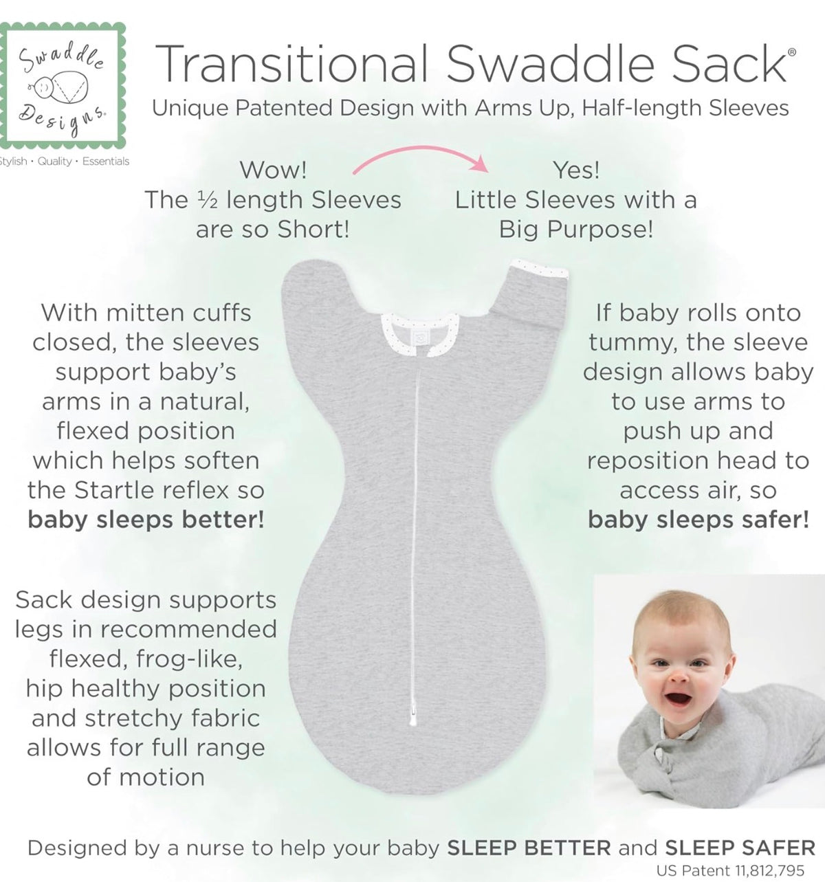 SwaddleDesigns Saco de envolver con brazos arriba, 6-9 meses