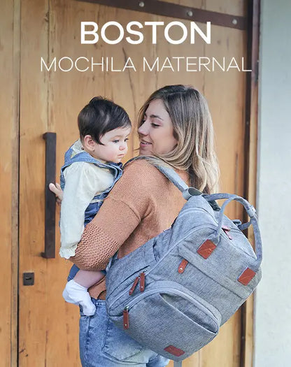 Mochila Pañalera Boston gris