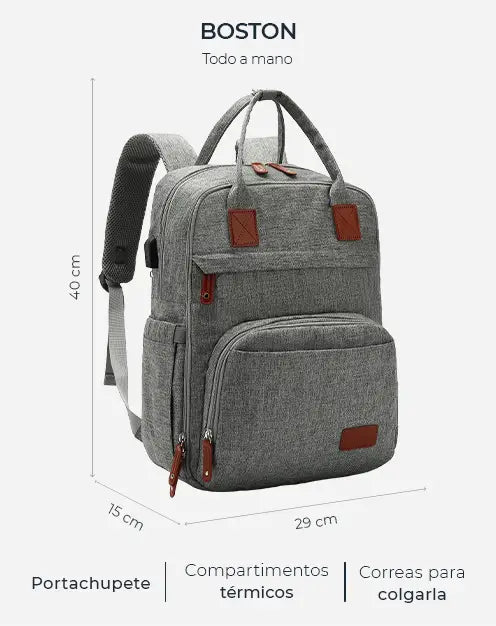 Mochila Pañalera Boston gris
