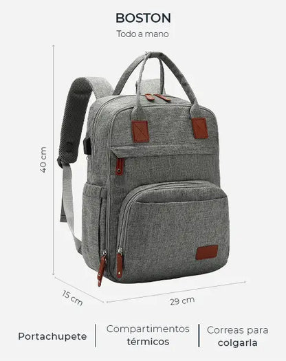 Mochila Pañalera Boston gris
