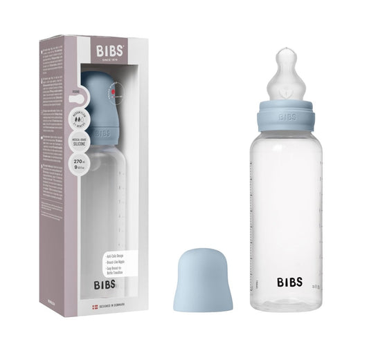 BIBS Biberón de 9 oz / 9.1 fl oz de silicona - Anti-cólico, sin BPA, pezón redondo, flujo medio