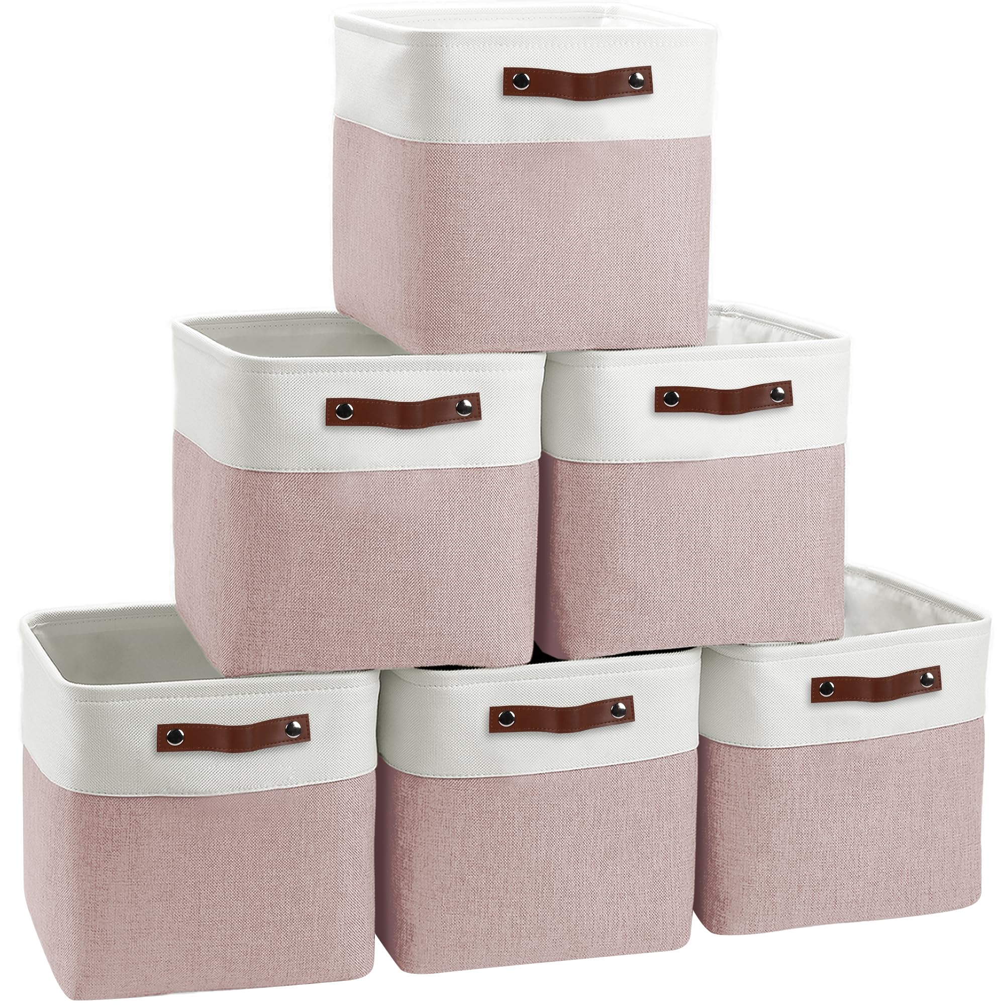Paquete de 6 cestas de almacenamiento plegables de 11 x 11 pulgadas con asas de cuero
