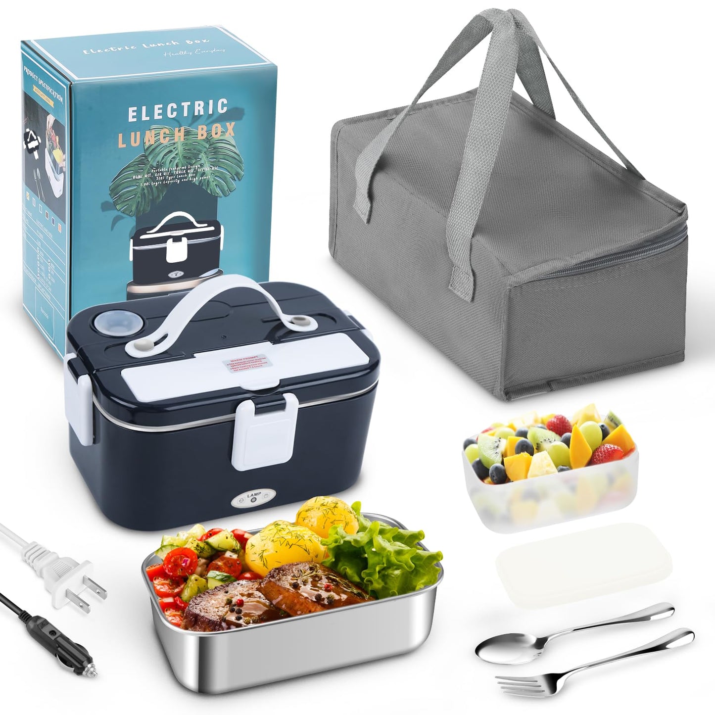 Fiambrera eléctrica portátil de 80 W, calentador de alimentos 3 en 1