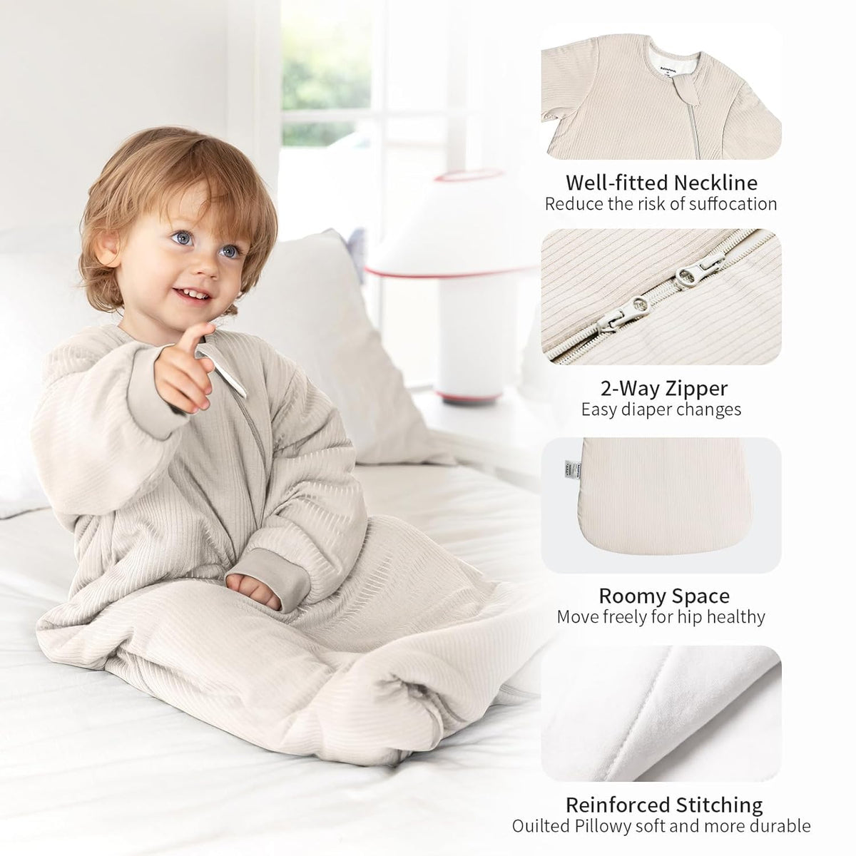 Saco de Dormir de Rayón Hecho de Bambú 0-6 Meses Saco de Dormir de Manga Larga 1.5 Tog
