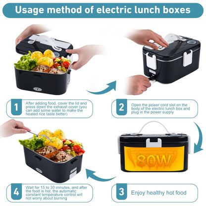 Fiambrera eléctrica portátil de 80 W, calentador de alimentos 3 en 1