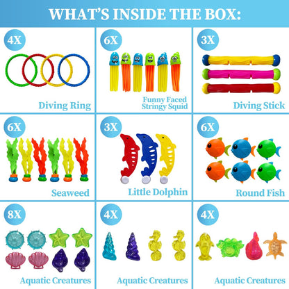 Juguetes de buceo para niños, 44 piezas para nadar bajo el agua