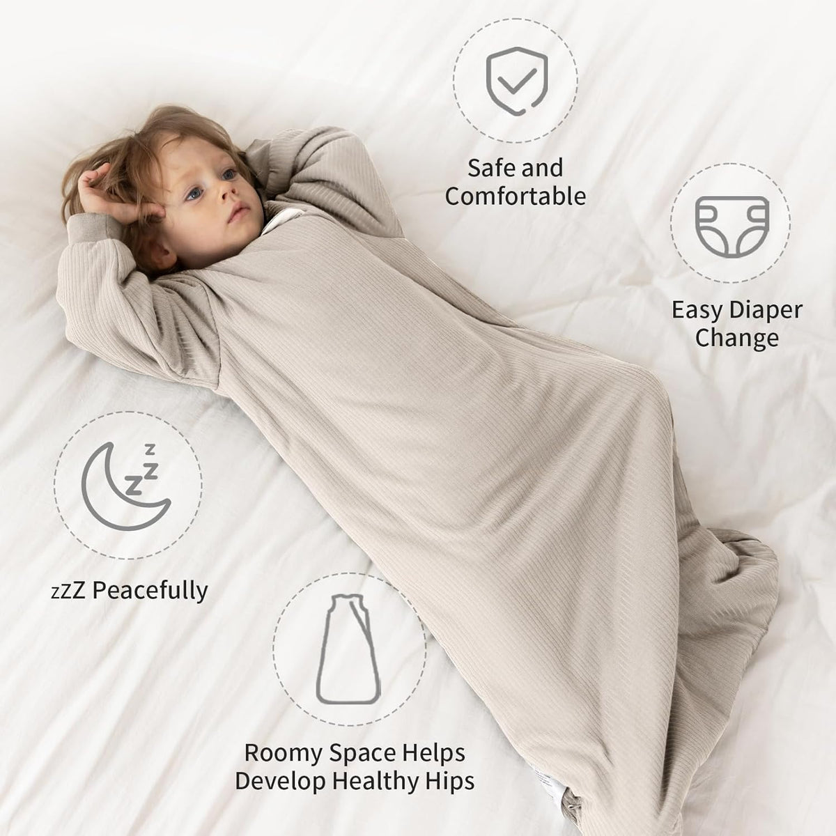 Saco de Dormir de Rayón Hecho de Bambú 0-6 Meses Saco de Dormir de Manga Larga 1.5 Tog
