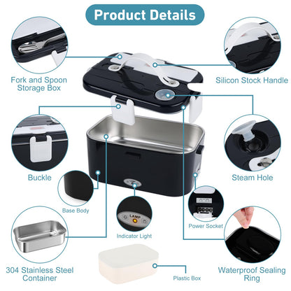 Fiambrera eléctrica portátil de 80 W, calentador de alimentos 3 en 1
