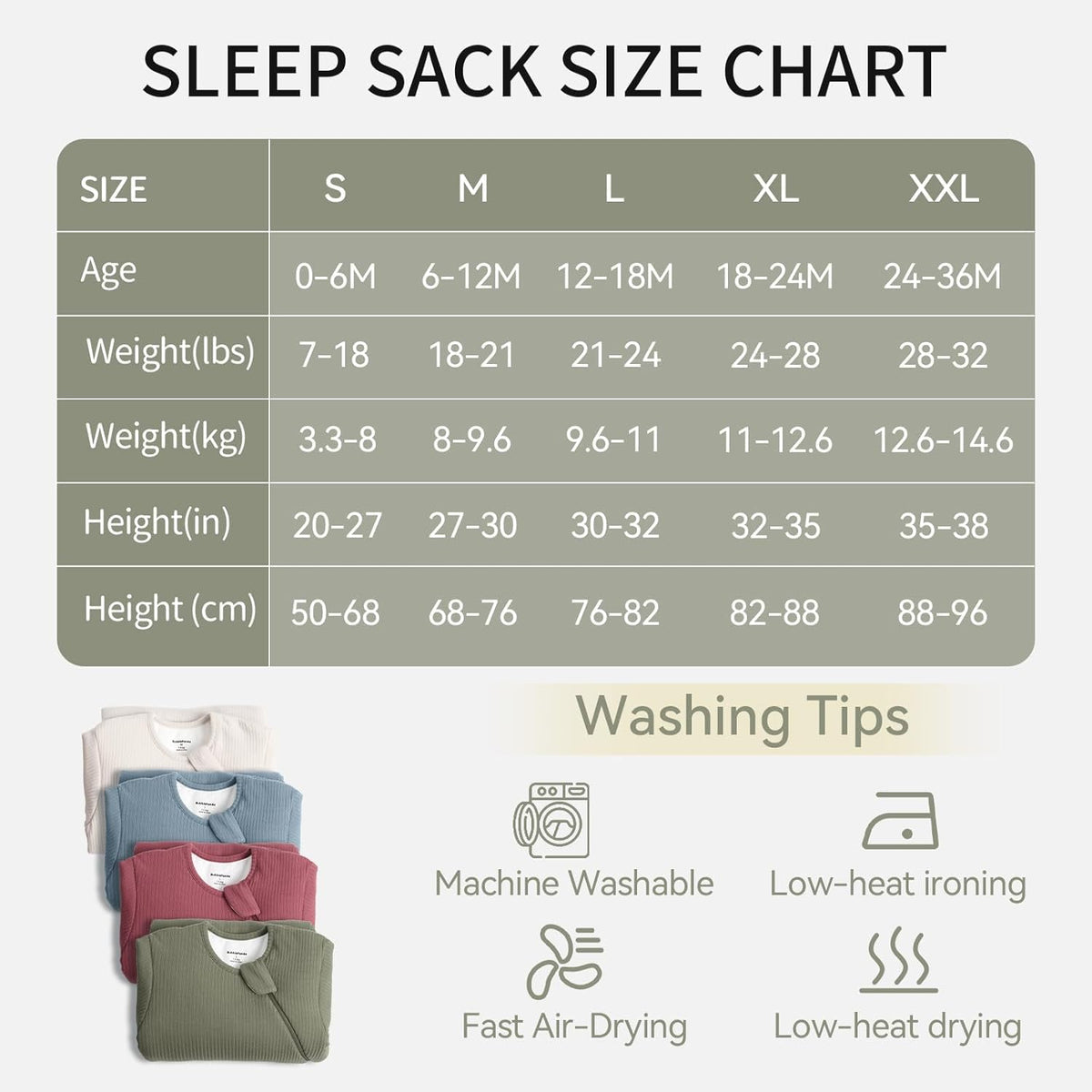 Saco de Dormir de Rayón Hecho de Bambú 0-6 Meses Saco de Dormir de Manga Larga 1.5 Tog