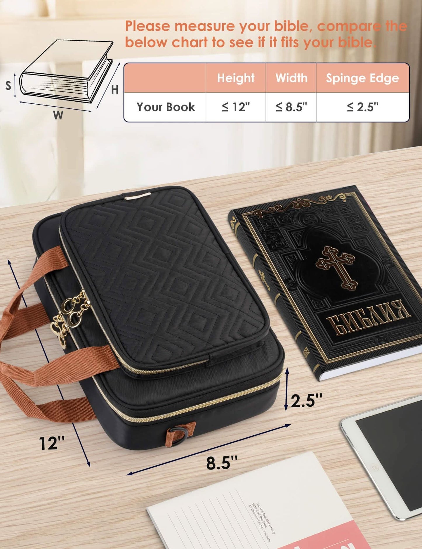 Funda para la Biblia para mujer, bolsa de transporte grande para la Biblia