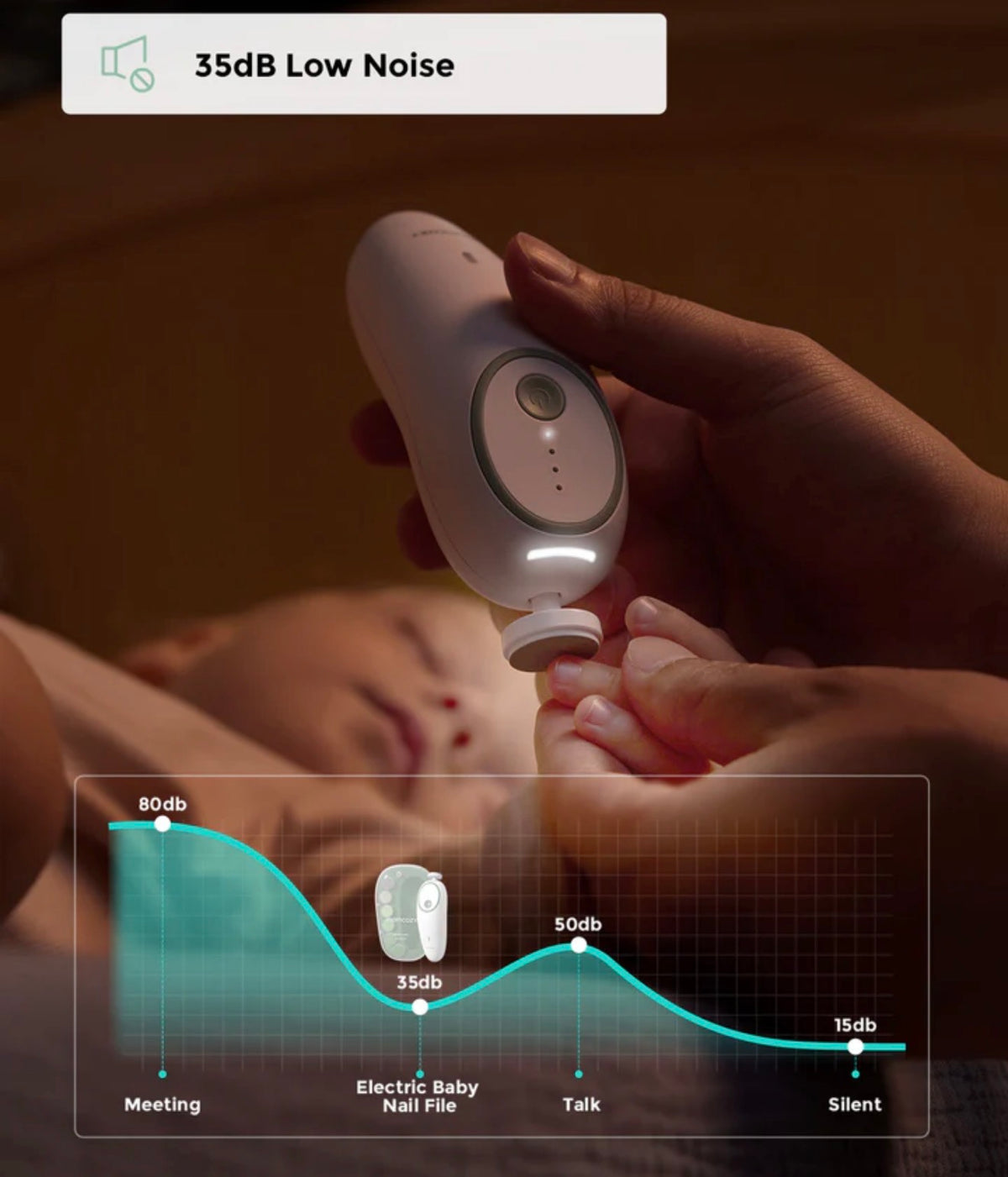Lima eléctrica para uñas de bebé Momcozy – Luz LED, bajo nivel de ruido
