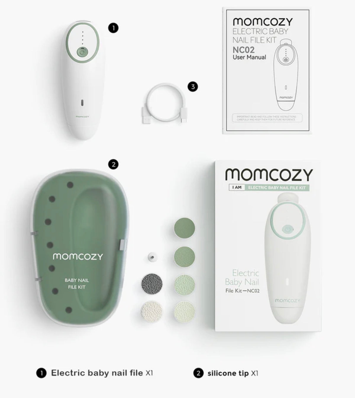 Lima eléctrica para uñas de bebé Momcozy – Luz LED, bajo nivel de ruido