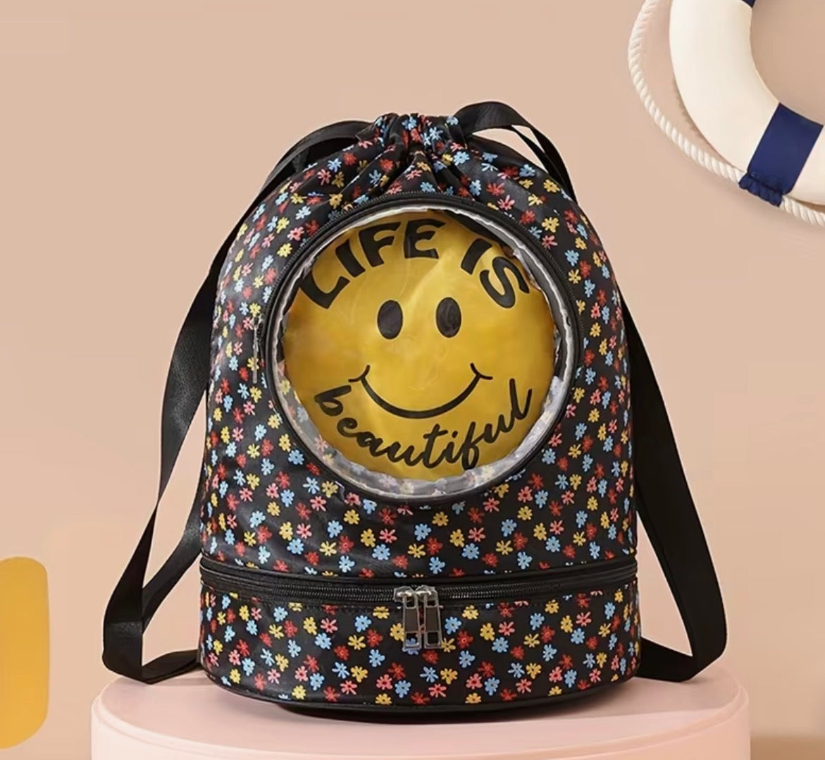 Bolsa de natación de gran capacidad con separación húmedo/seca, negro