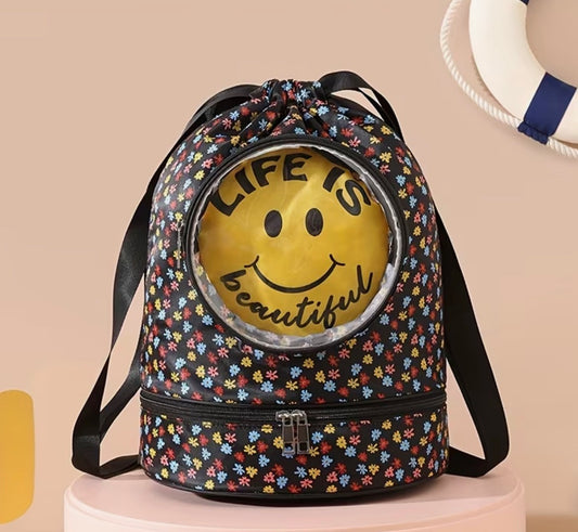 Bolsa de natación de gran capacidad con separación húmedo/seca, negro