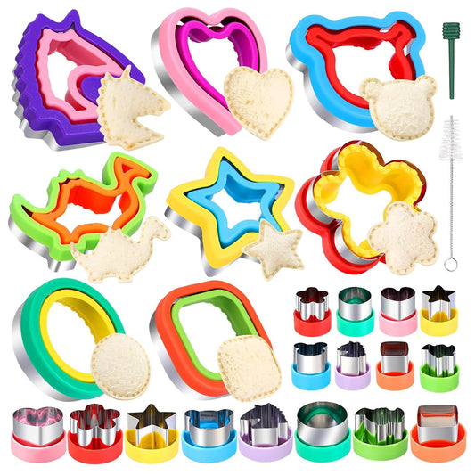 Juego de 26 cortadores de sándwich – 8 moldes grandes con forma de animal y 16 cortadores de galletas pequeños