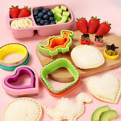 Juego de 26 cortadores de sándwich – 8 moldes grandes con forma de animal y 16 cortadores de galletas pequeños