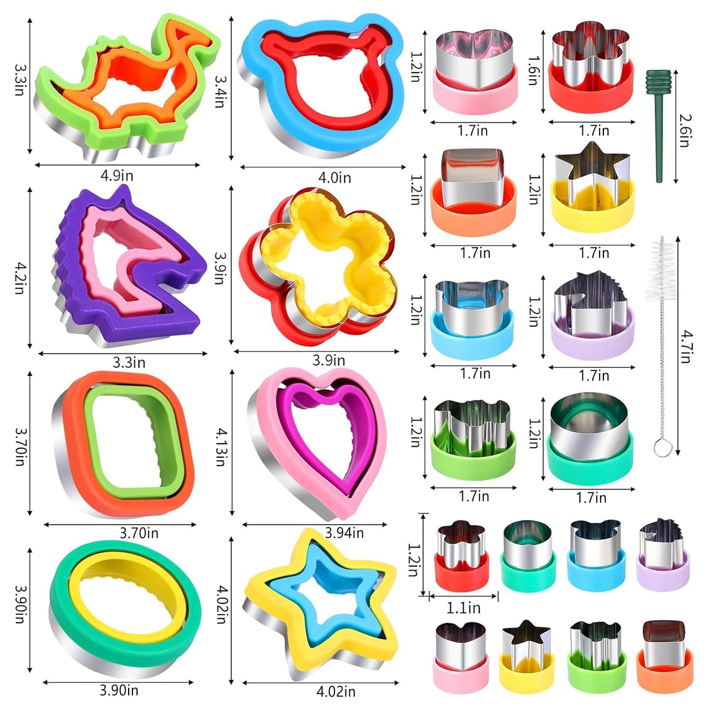 Juego de 26 cortadores de sándwich – 8 moldes grandes con forma de animal y 16 cortadores de galletas pequeños