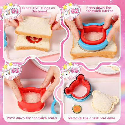 Juego de 26 cortadores de sándwich – 8 moldes grandes con forma de animal y 16 cortadores de galletas pequeños