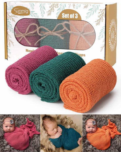 Sunmig Accesorios de fotografía para recién nacidos, 3 piezas de envolturas elásticas para bebés