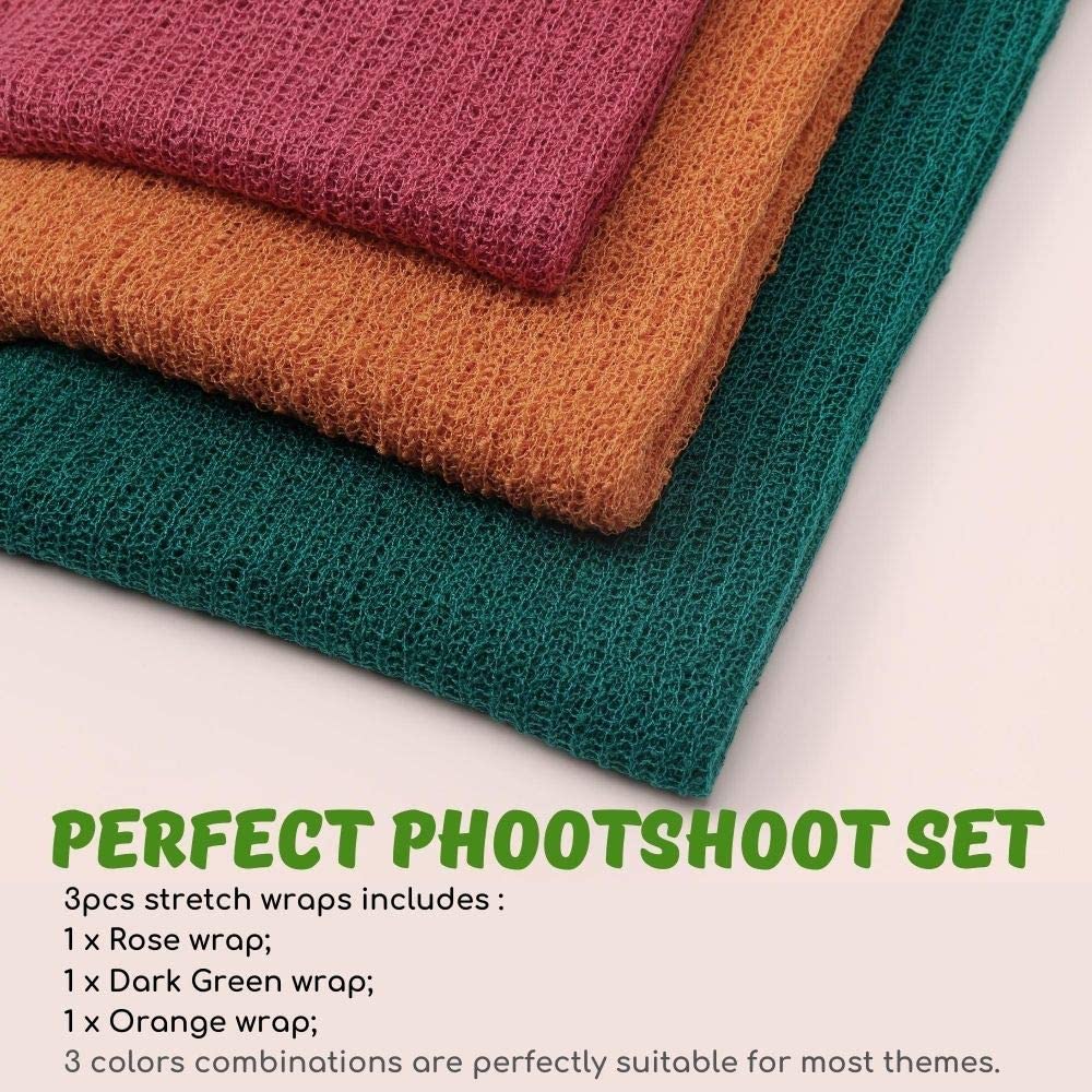Sunmig Accesorios de fotografía para recién nacidos, 3 piezas de envolturas elásticas para bebés