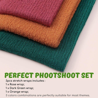 Sunmig Accesorios de fotografía para recién nacidos, 3 piezas de envolturas elásticas para bebés