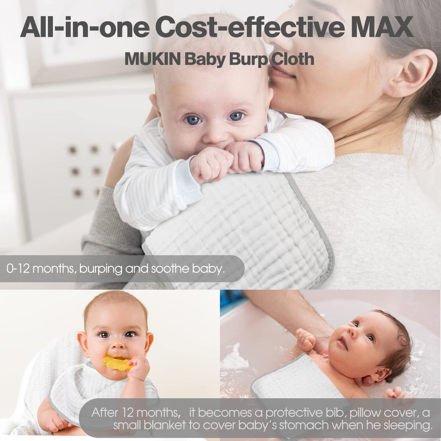 MUKIN Paños de muselina para bebés, paños de algodón ultra suaves