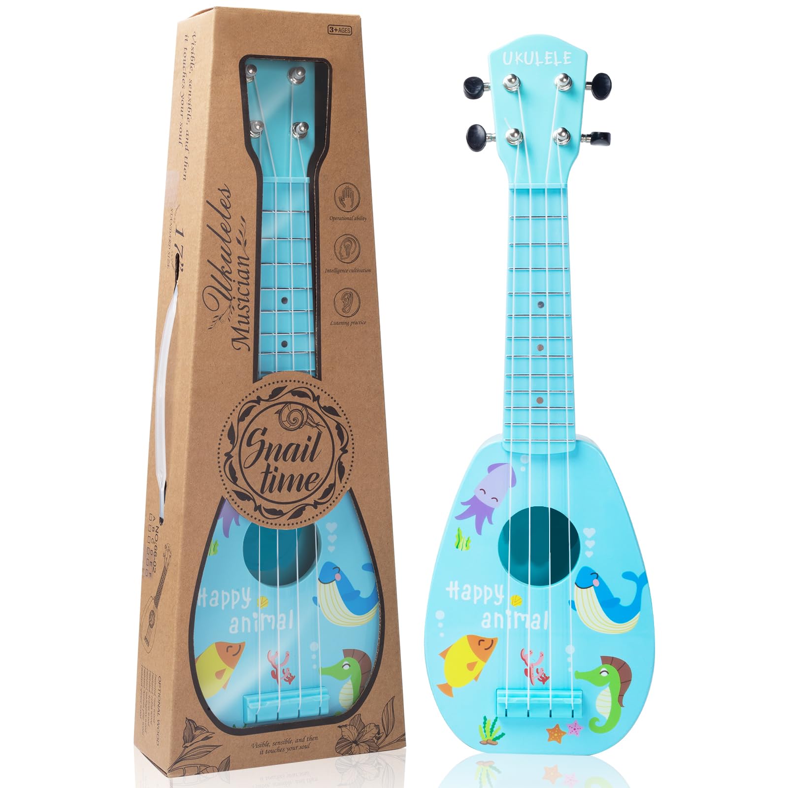 YOLOPLUS+ Juguete de guitarra ukelele de 17 pulgadas para niños, 4 cuerdas