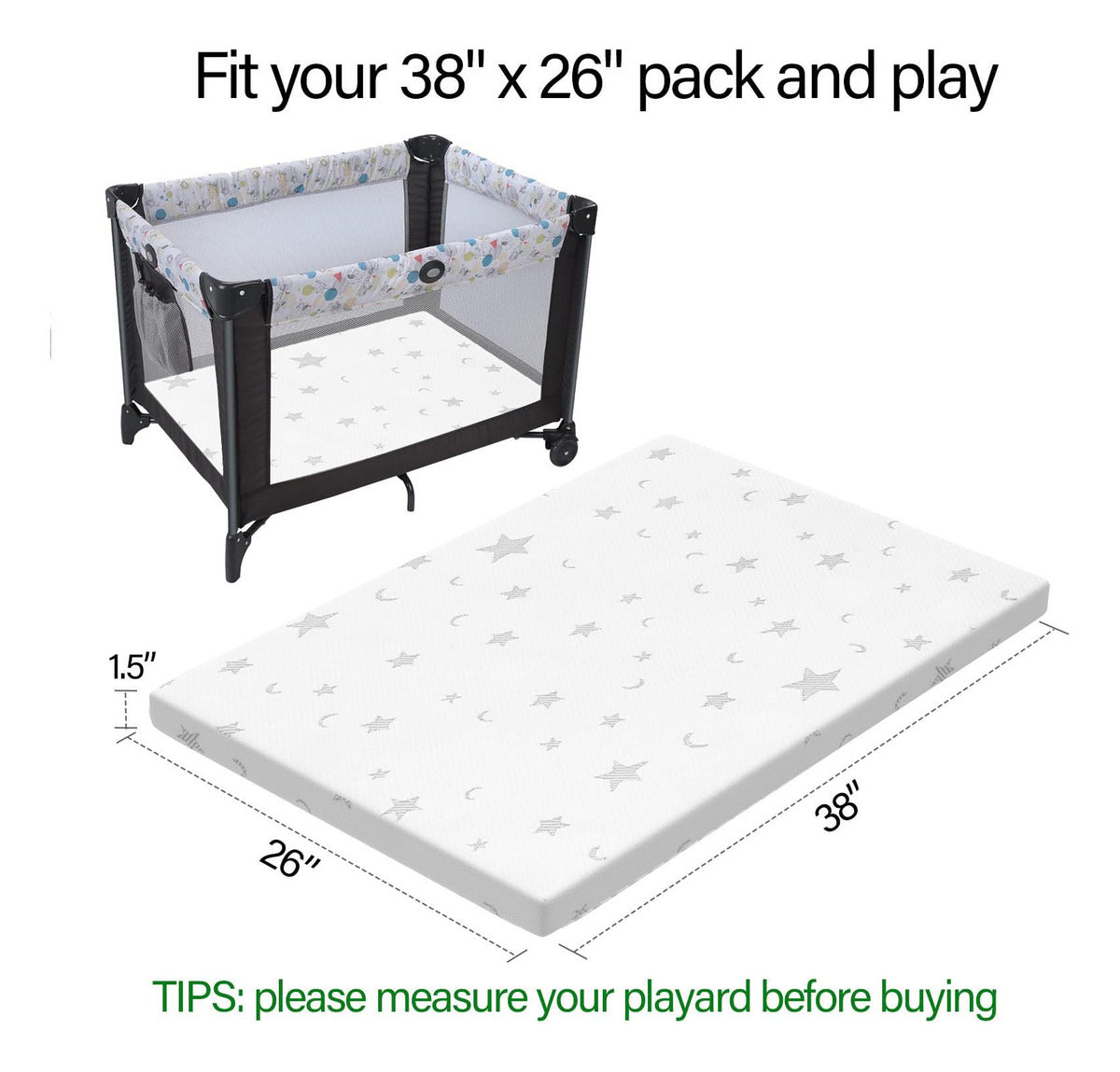 Beianpp Pack And Play Cubrecolchón De 38 X 26 X 1.5 Pulgadas