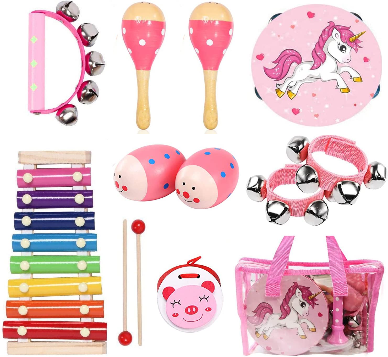 Juego de instrumentos musicales para niños, 12 piezas de instrumentos
