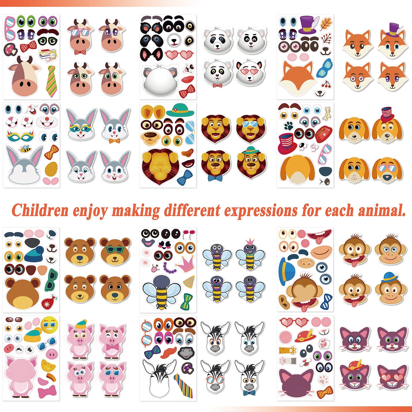 36 hojas de pegatinas para crear caras con diferentes expresiones