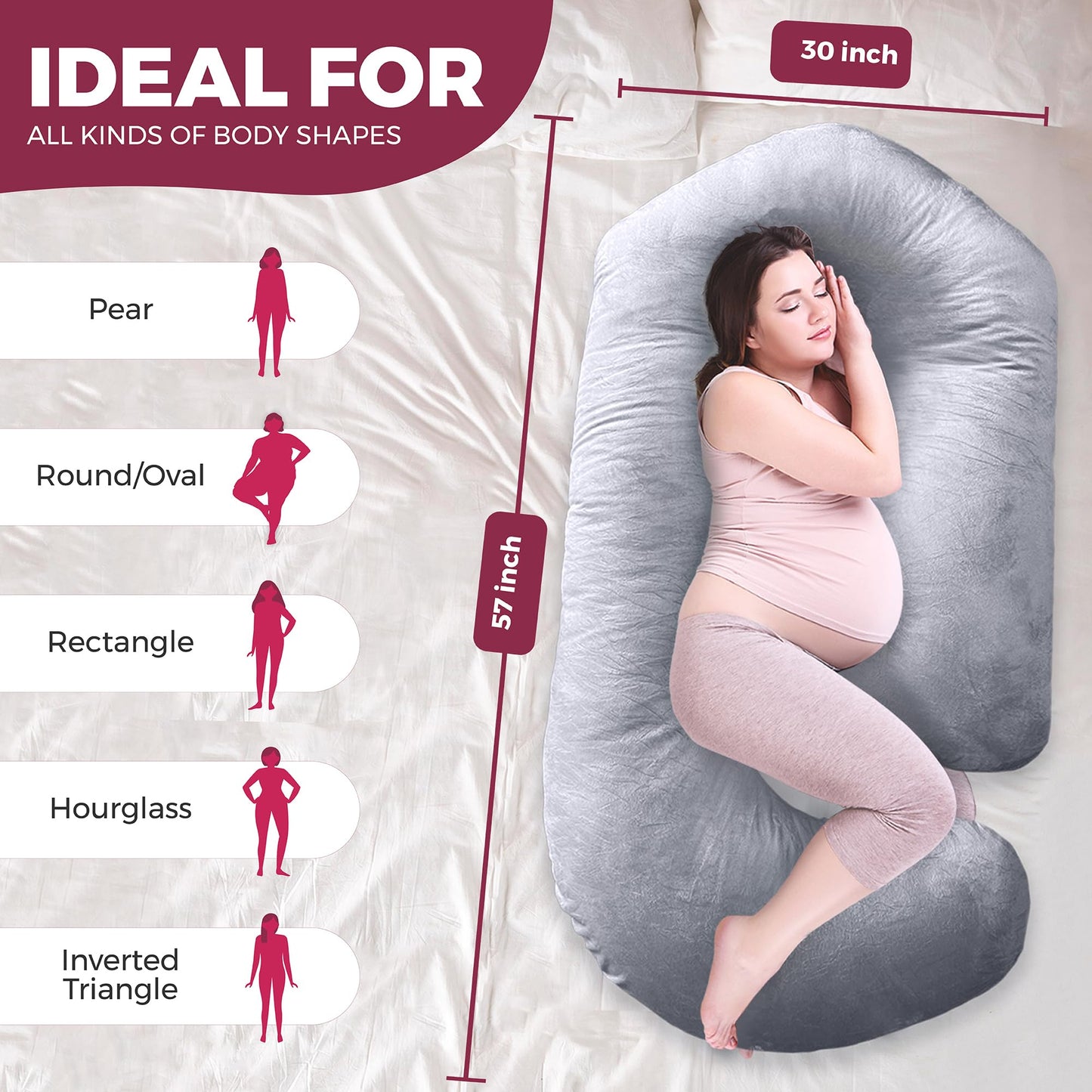PILLANI - Almohadas de embarazo para dormir – Almohadón de maternidad de 57 pulgadas