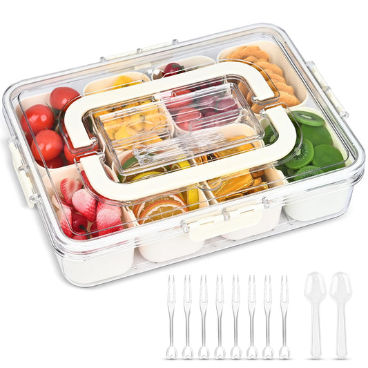 Bandeja dividida para servir con tapa, contenedor de caja de aperitivos con tapa