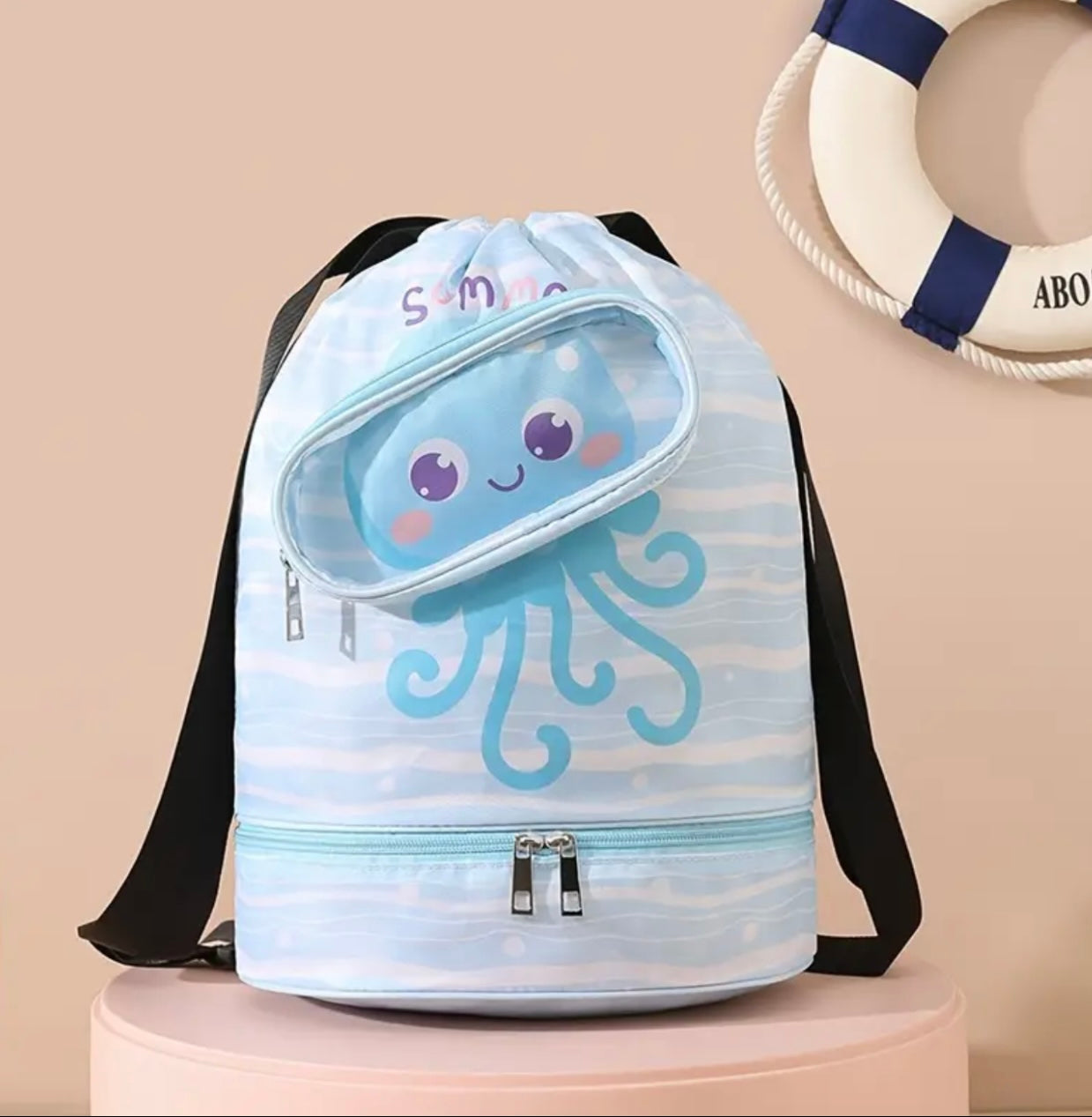 Bolsa de natación de gran capacidad con separación húmedo/seca, celeste