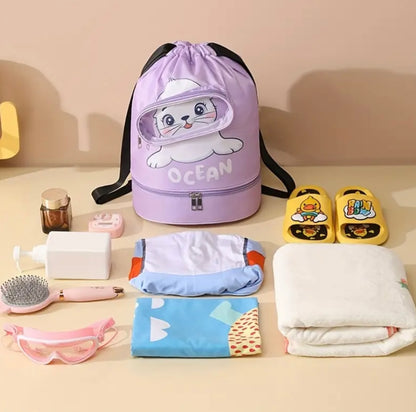 Bolsa de natación de gran capacidad con separación húmedo/seca, celeste