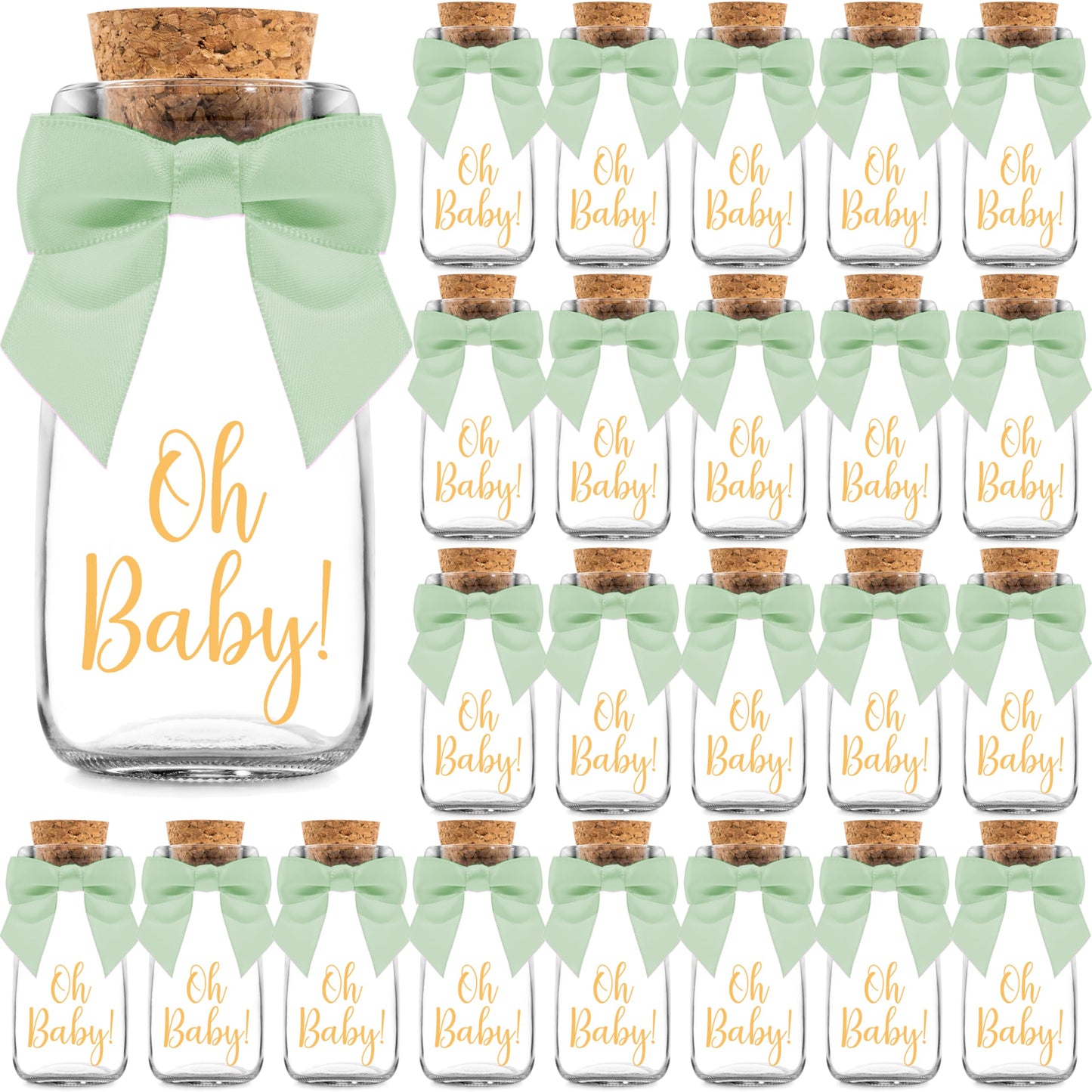 Ethisa Paquete de 24 botellas de vidrio de leche vintage Oh Baby Woodland con cintas y calcomanías