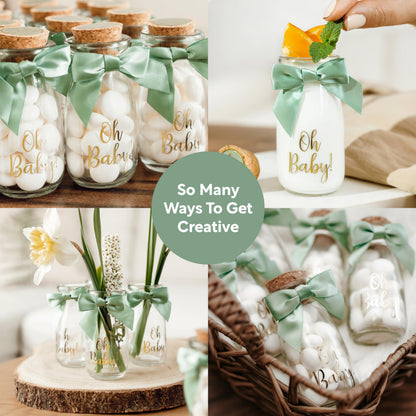 Ethisa Paquete de 24 botellas de vidrio de leche vintage Oh Baby Woodland con cintas y calcomanías