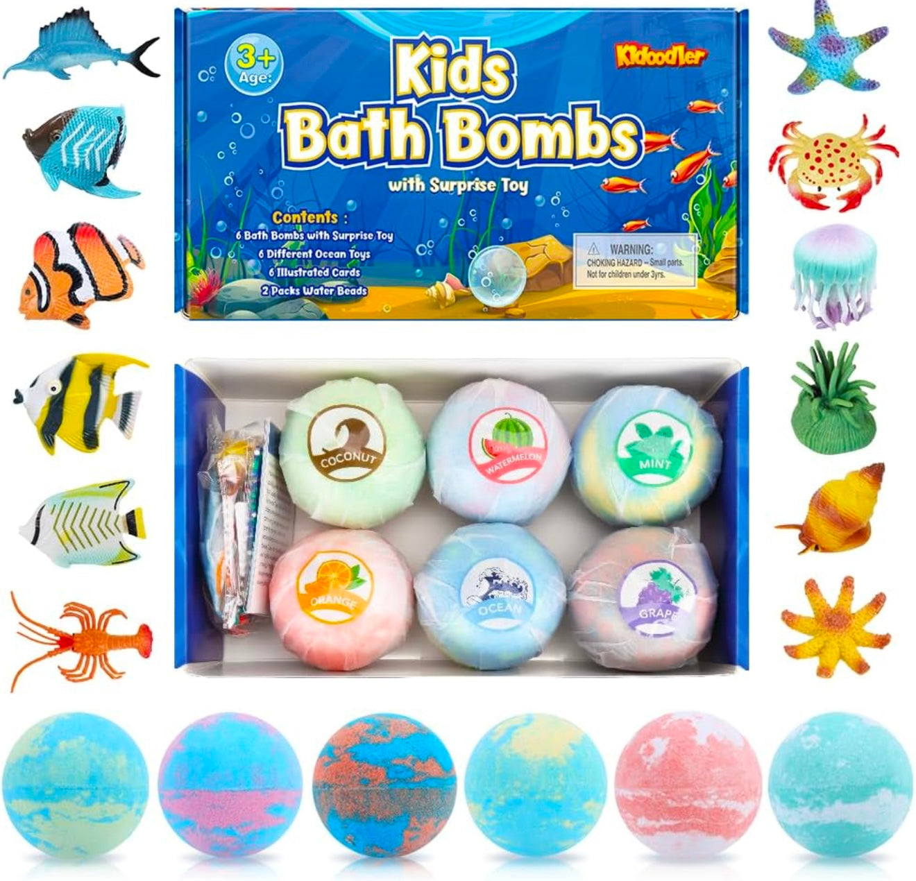 Bombas de baño hechas a mano para niños con juguetes sorpresa - 6 divertidas