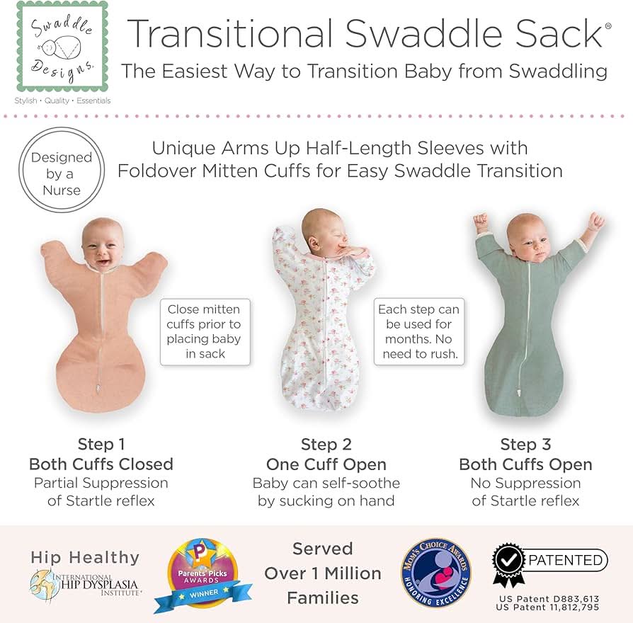 SwaddleDesigns - Saco de transición para envolver con mangas, 3-6 meses