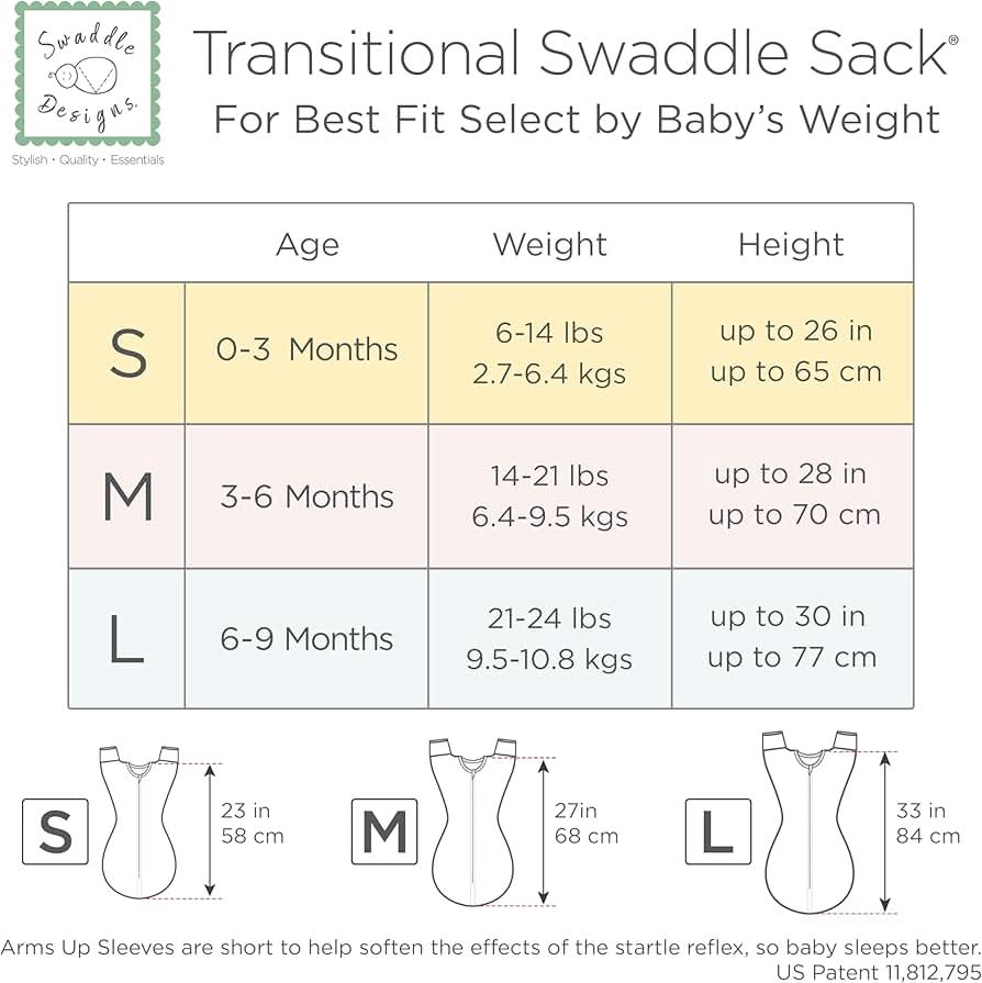 SwaddleDesigns - Saco de transición para envolver con mangas, 3-6 meses