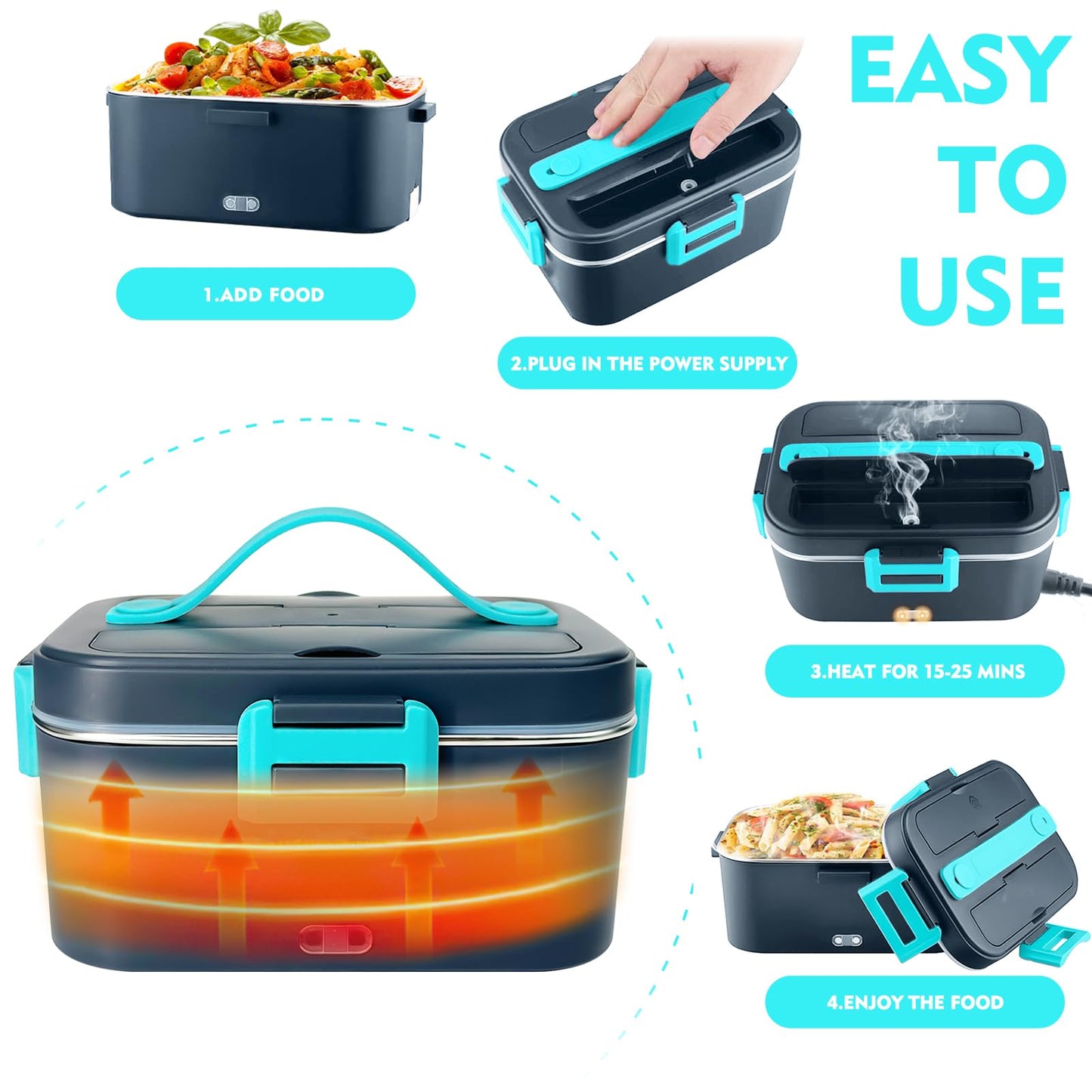 Landmore Fiambrera eléctrica portátil de 75W, contenedor de acero inoxidable de 1.8L