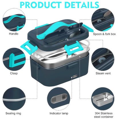 Landmore Fiambrera eléctrica portátil de 75W, contenedor de acero inoxidable de 1.8L