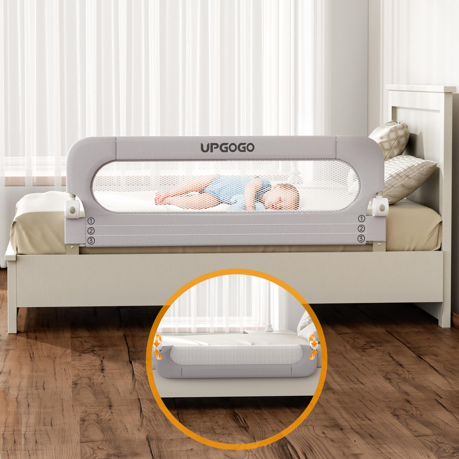 Barandilla de cama plegable para niños pequeños, tamaño completo, Queen, King, Twin (gris, 59 x 23,6 pulgadas)