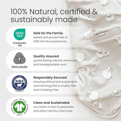Woolino Saco de dormir de lana merino y algodón orgánico para bebés de 2 a 24 meses